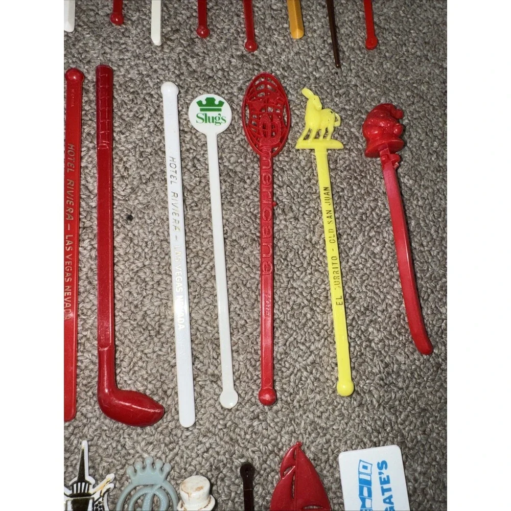 Vintage Swizzle Sticks Lot Of 46 Cocktail Stirrers Hotels Pubs Airlines 1960/70s